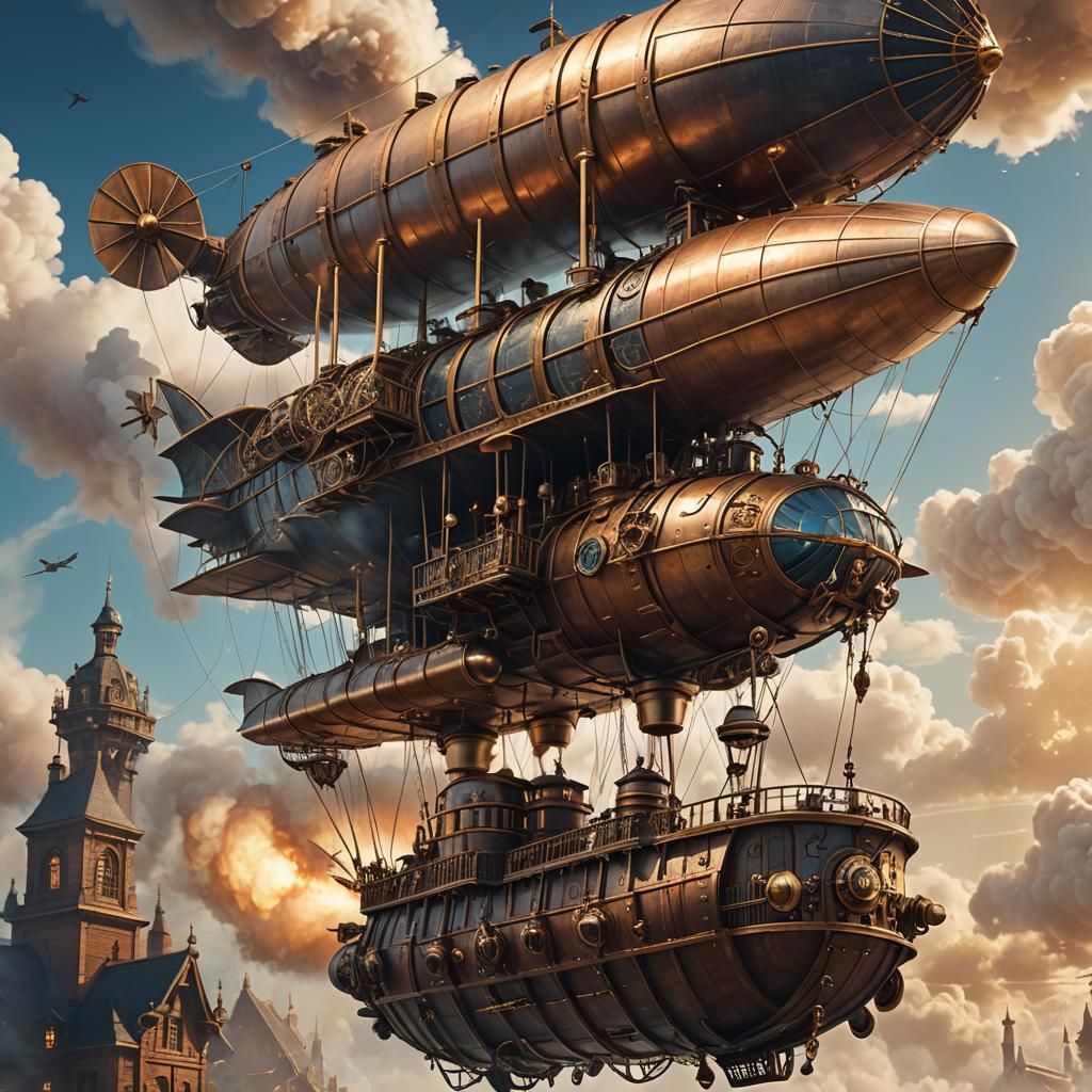 Steampunk Airship Concept Art in Golden Light