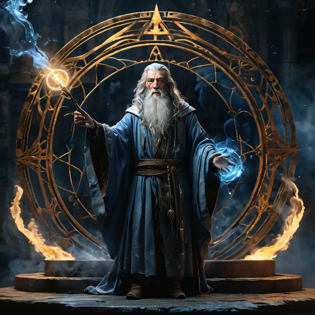 Gandalf on Pentagram: Dark Fantasy Concept Art