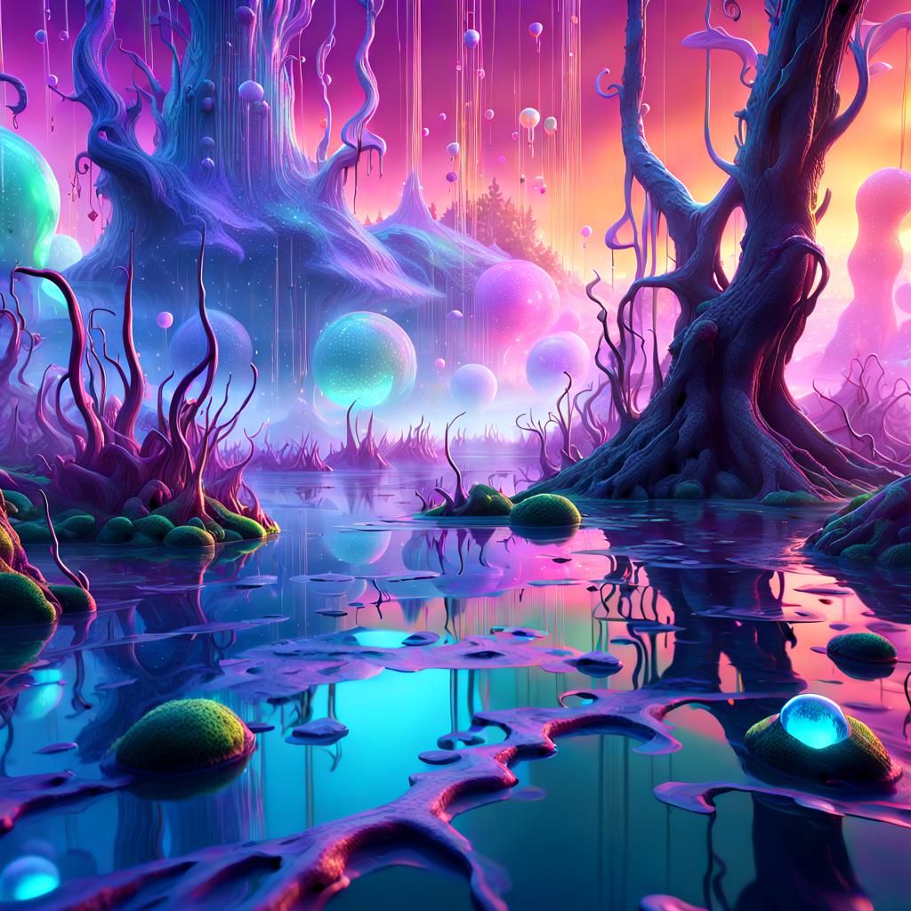 Otherworldly Translucent Swamp Bubbles in Fantasy Style