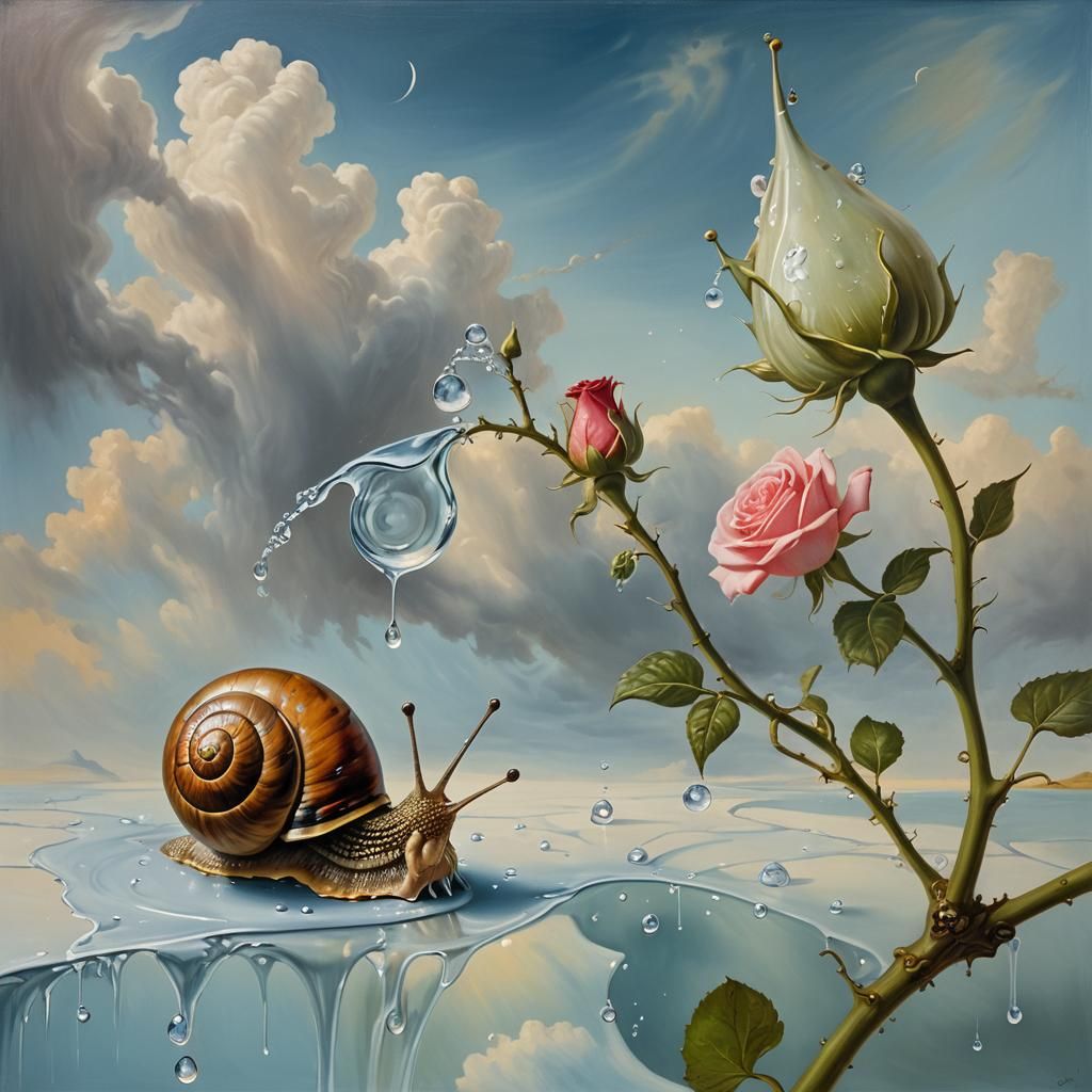 Surreal Snail Dreamscape in Salvador Dali Style