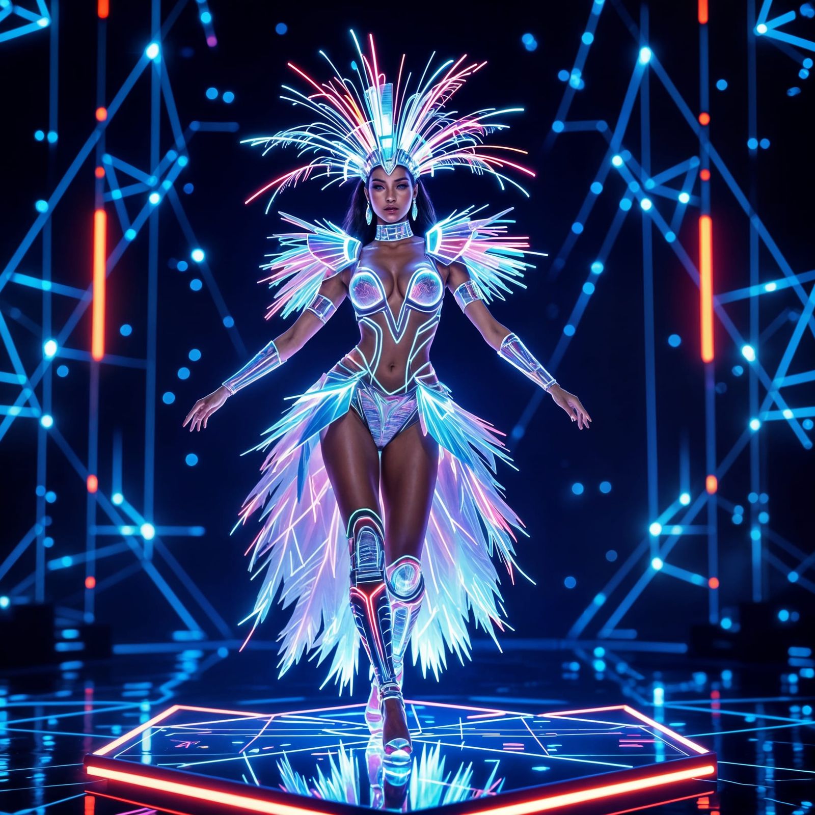 Holographic Showgirl Performer in Futuristic CGI Style