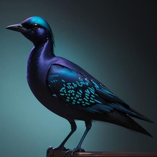 Hyperrealistic Turquoise Glossy Starling in HDR