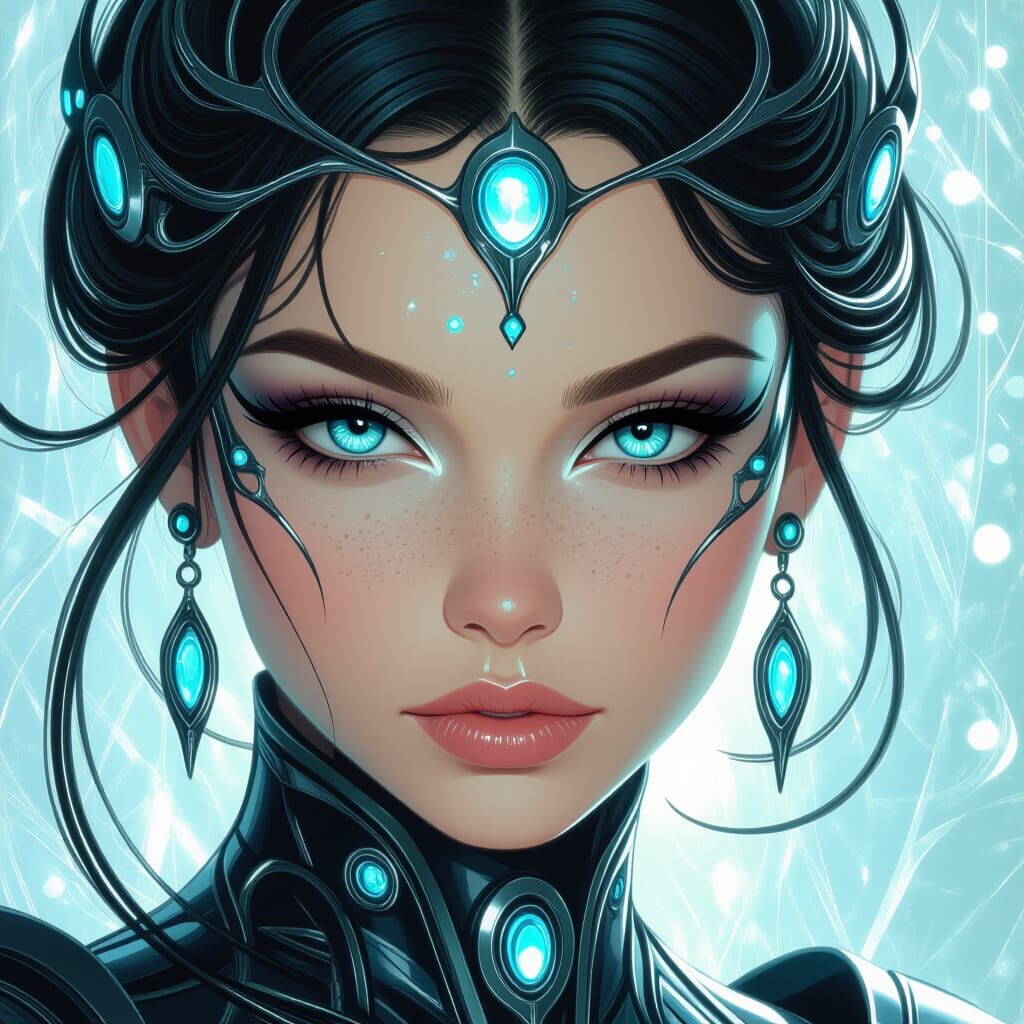 Futuristic Jewelpunk Girl with Chrome Eyes