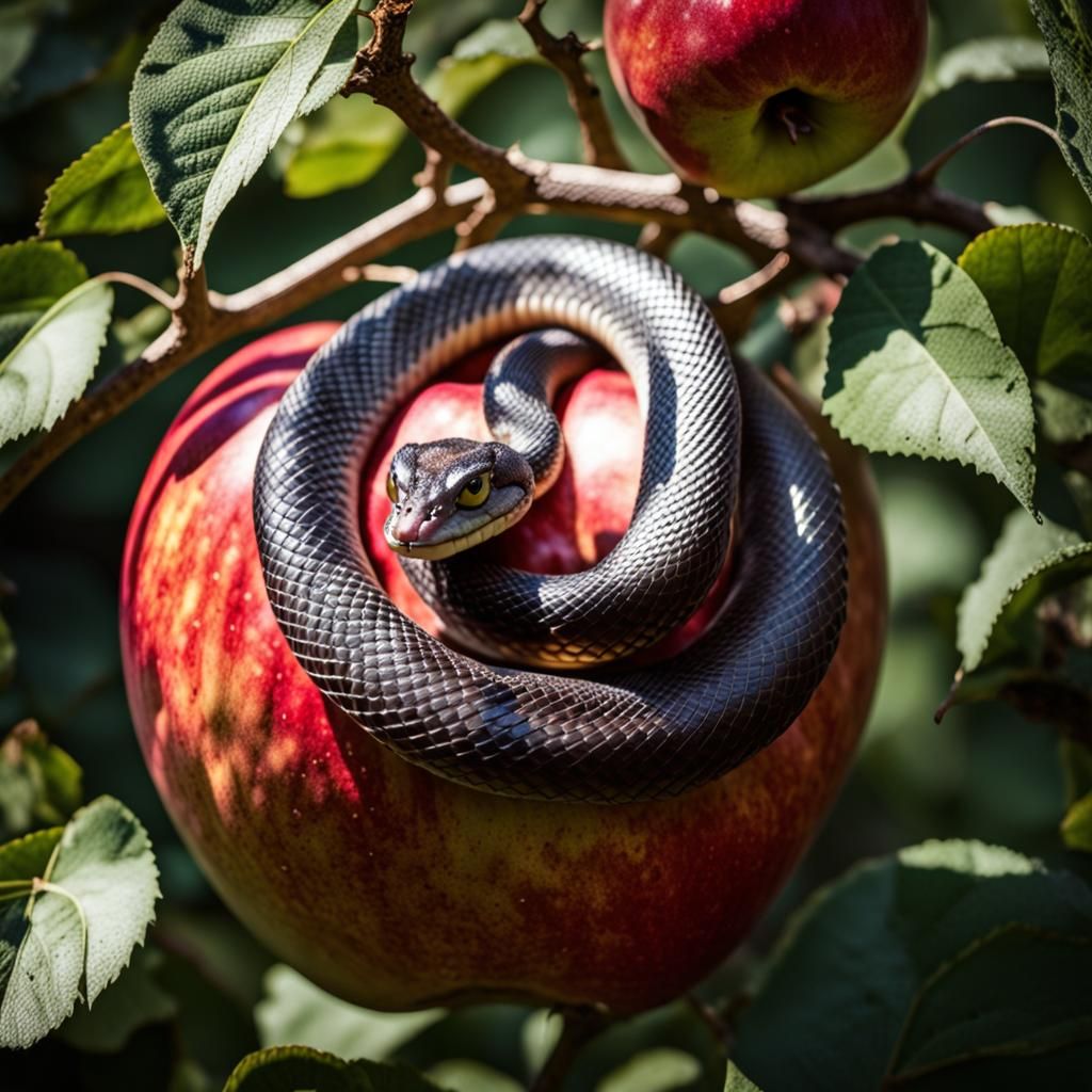 Serpent's Temptation: Wildlife Photo of Snake and Apple