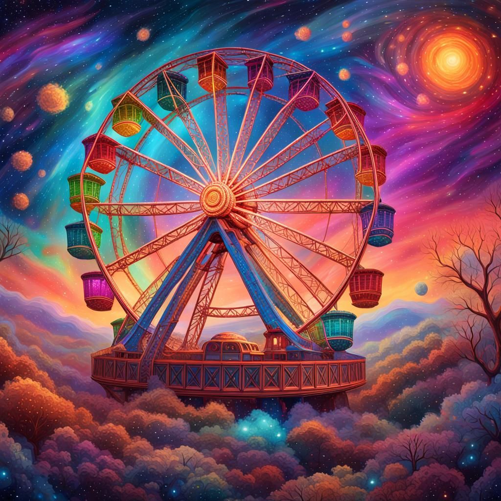 Cosmic Ferris Wheel in Dreamlike Astral Art