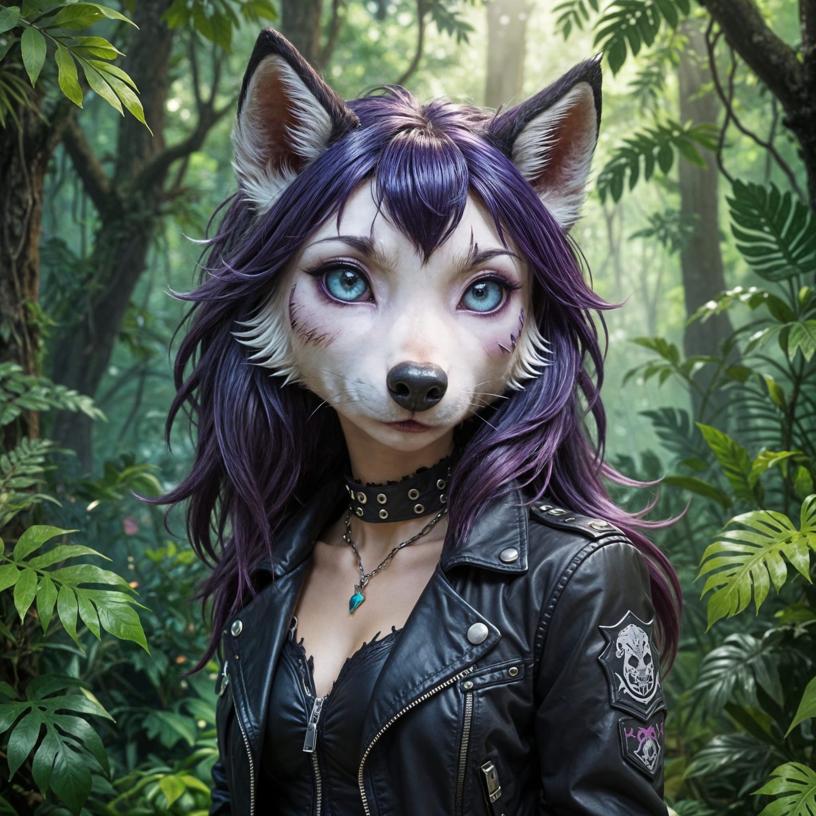 Anime She-Wolf in Rainforest with Gothic Style