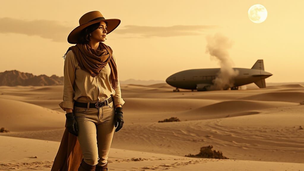 Woman in 1920s Desert Attire on Mars