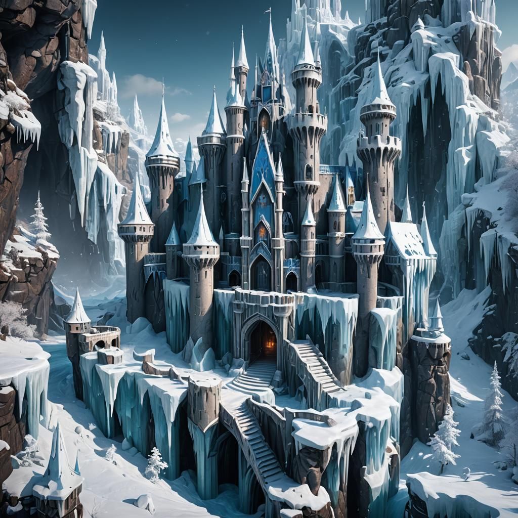 Fantastical Ice Castle in Detailed Matte Painting