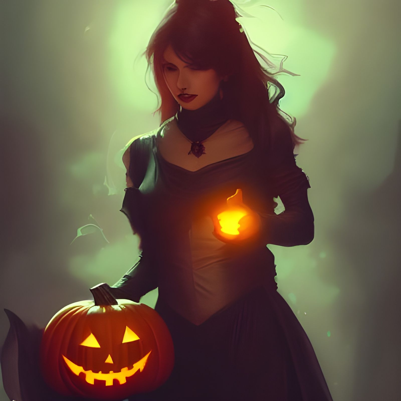 Halloween Night Scene in Art Nouveau Style