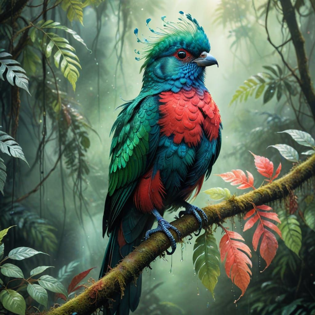 Ethereal Resplendent Quetzal in Vibrant Watercolour