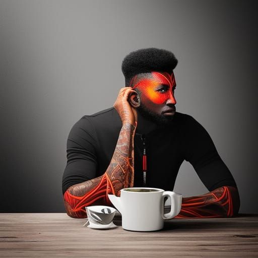 Cafe Scene: African-American Man in Abstract Style