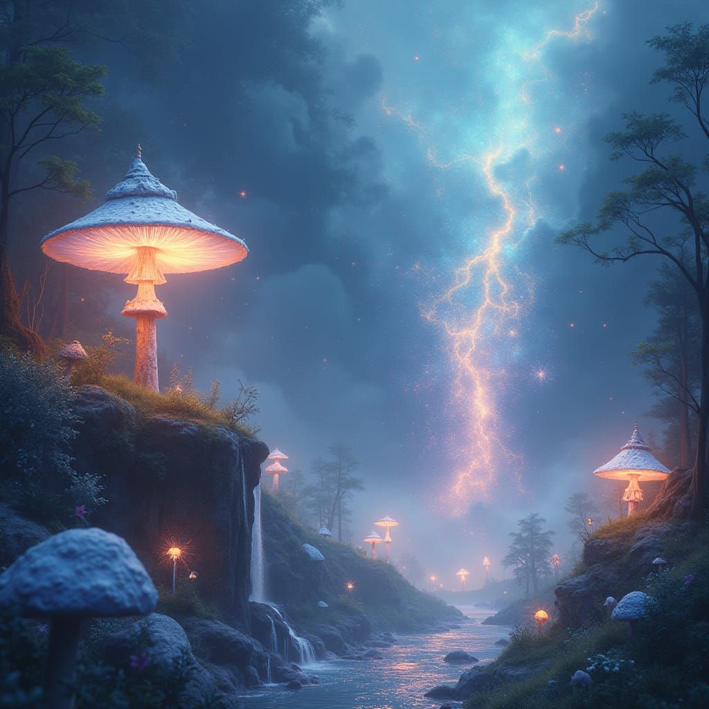 Dreamlike Celestial Realms in Ethereal Light Painting