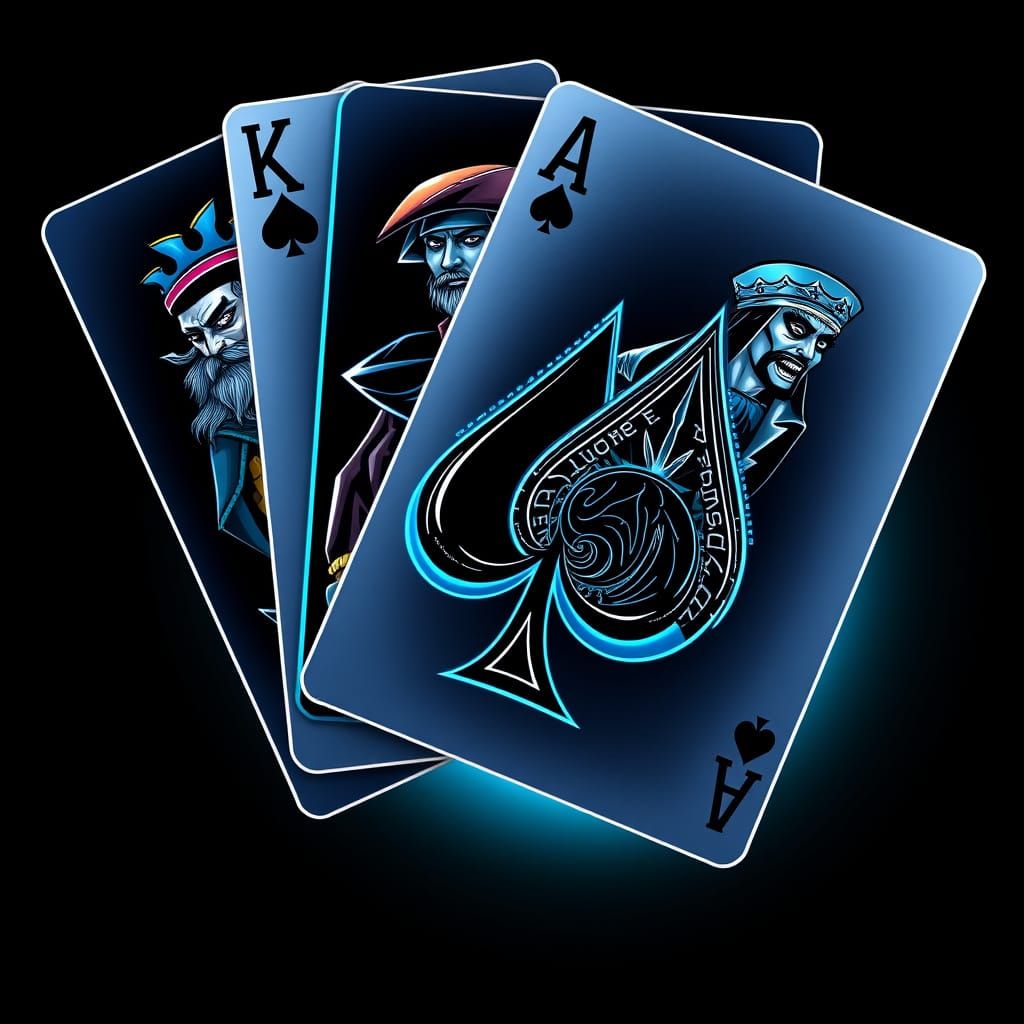 Sleek Royal Flush in Spades with Neon Accents and Edgy Illus...