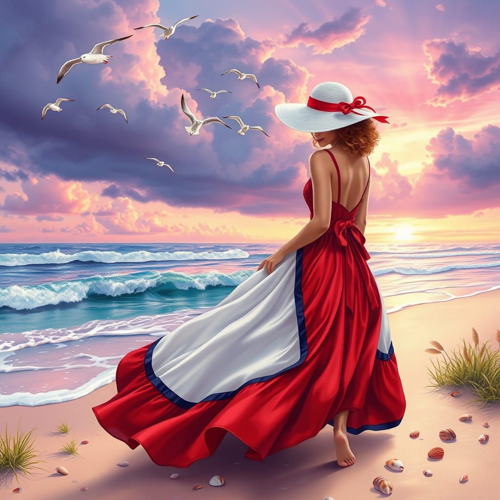 Dreamy Summer Scene in Whimsical Airbrush Oil Painting Style