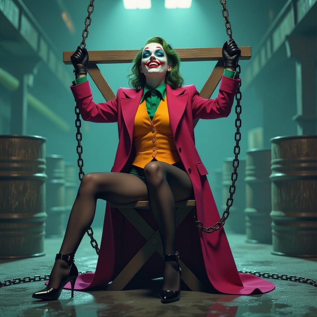 Joker-Inspired Woman Chaining Batman in Chemical Factory