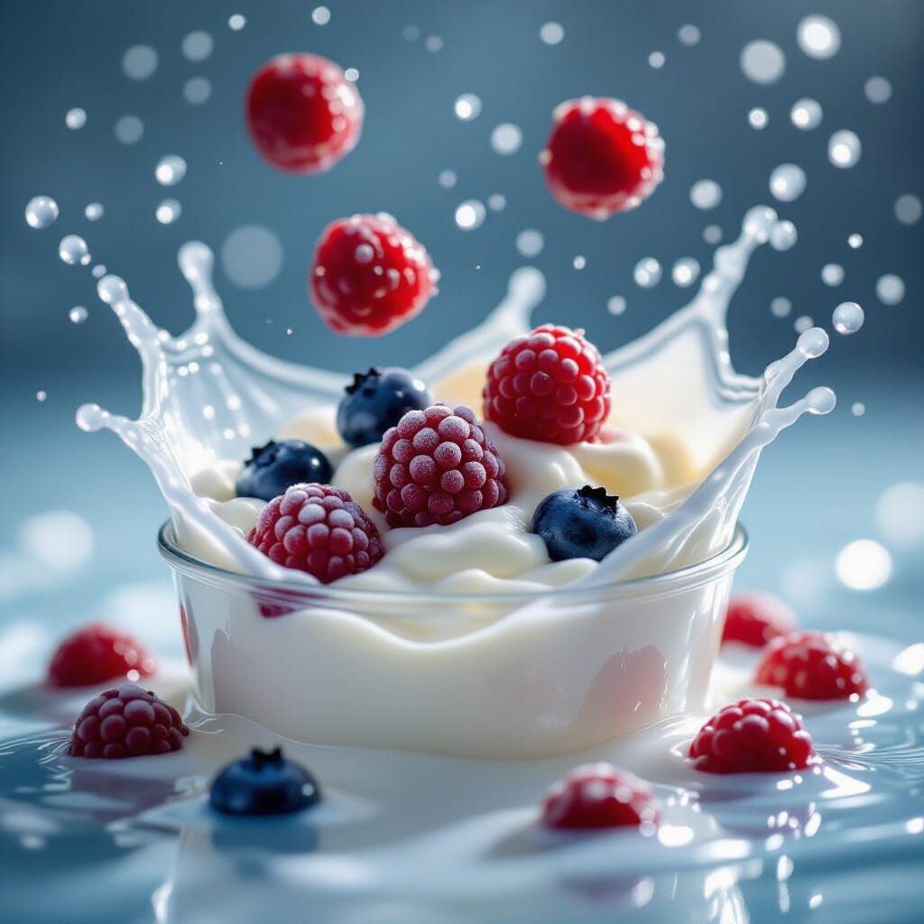 Berries Frozen in Motion Into Yogurt