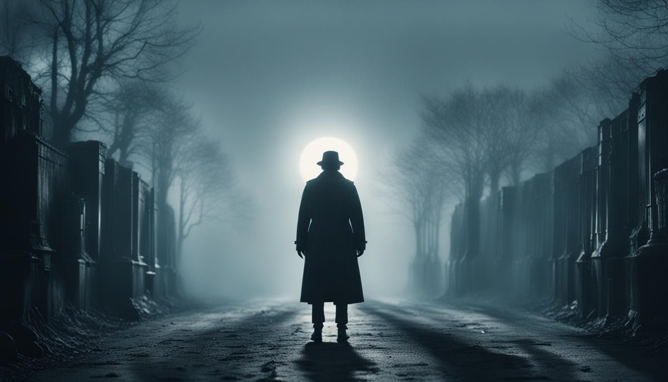 Dramatic Shadowy Figure Watching From Fog, 3D Render