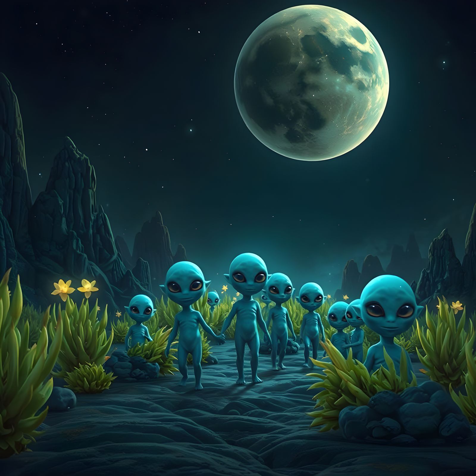 Extraterrestrial Children Play in a Bioluminescent World