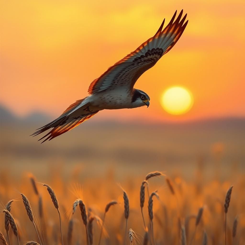 Kestrel Soaring Over Golden Fields: Impressionist Style