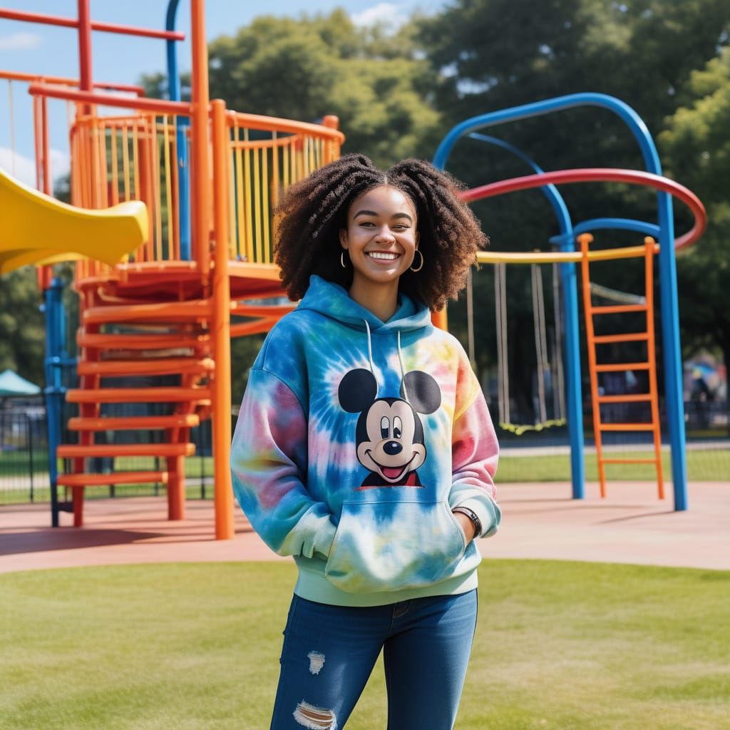 Smiling Girl in Park: Watercolor and Oil Painting
