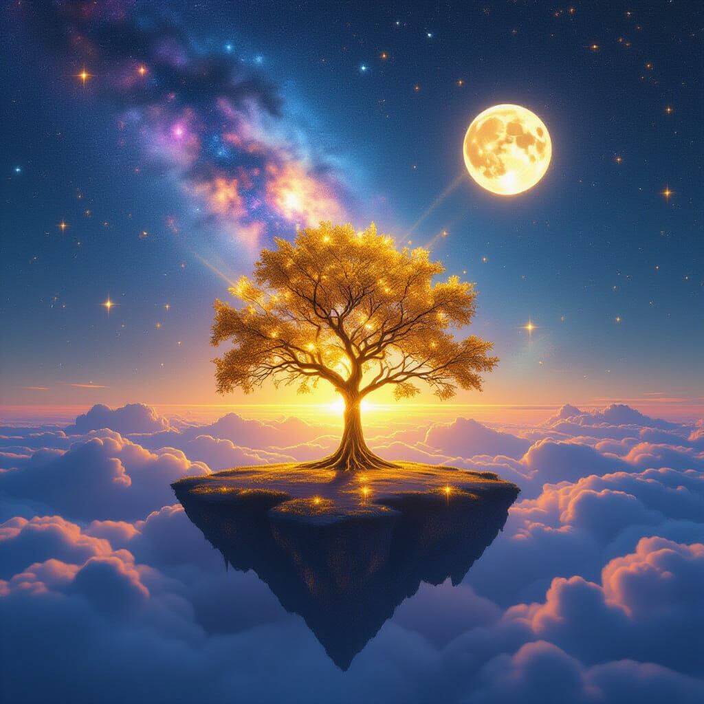 Golden Tree in Radiant Galaxy Sky