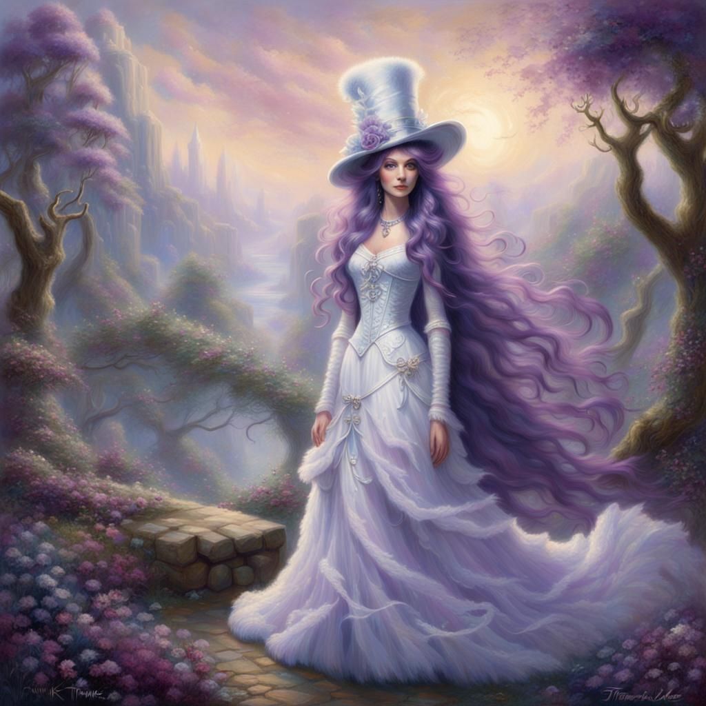 Ethereal Woman with Purple Hair in Fantasy Style