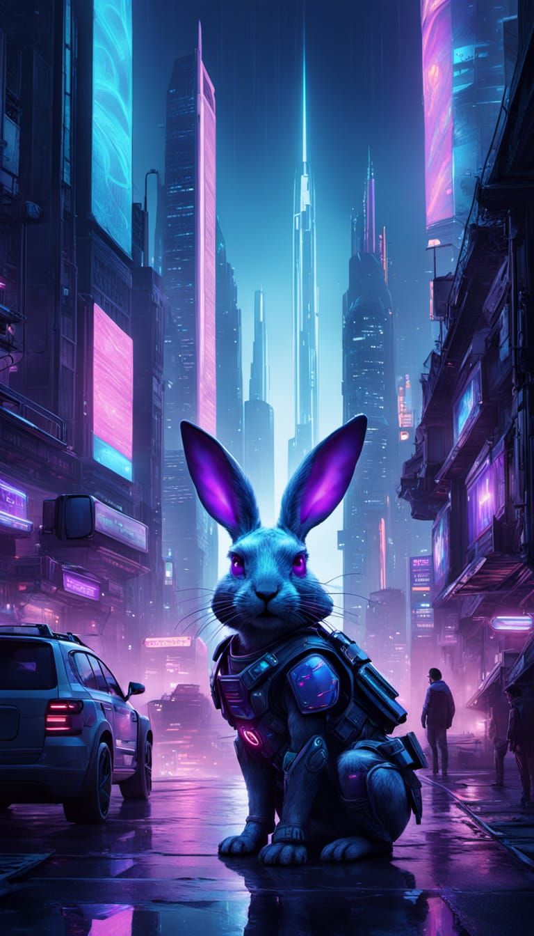 Cyberpunk Easter Bunny Guardian of Digital Eggs