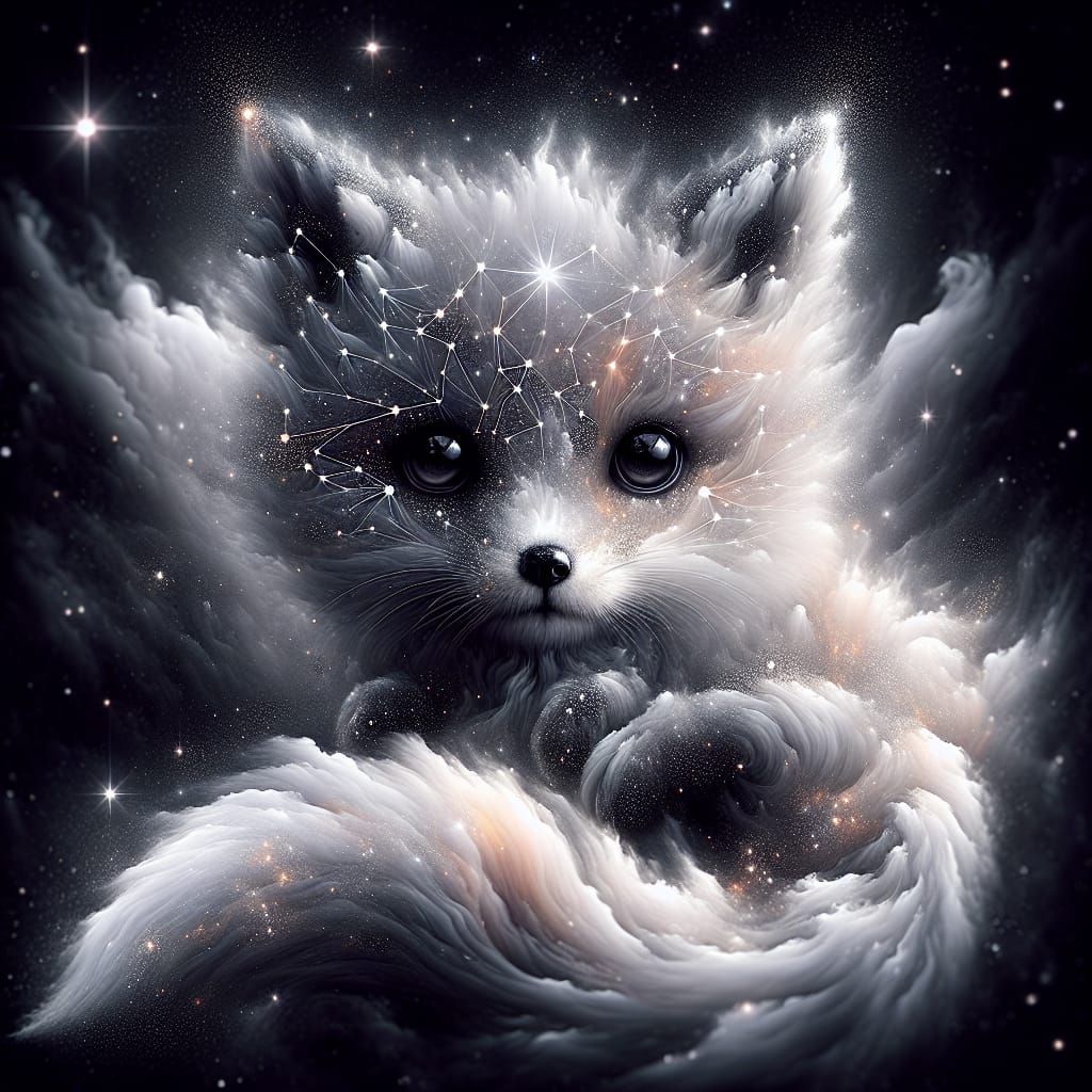 Celestial Chibi Fox: A Digital Starry Artwork