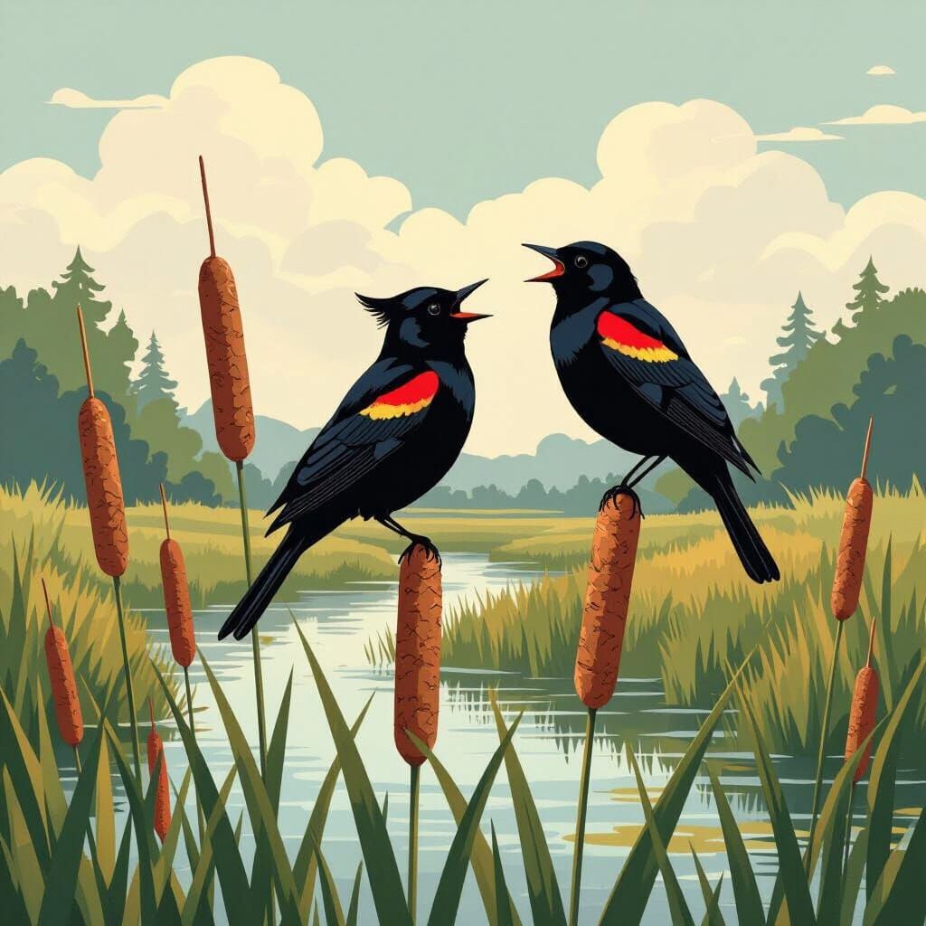 Redwing Blackbird Song in Dreamy Landscape