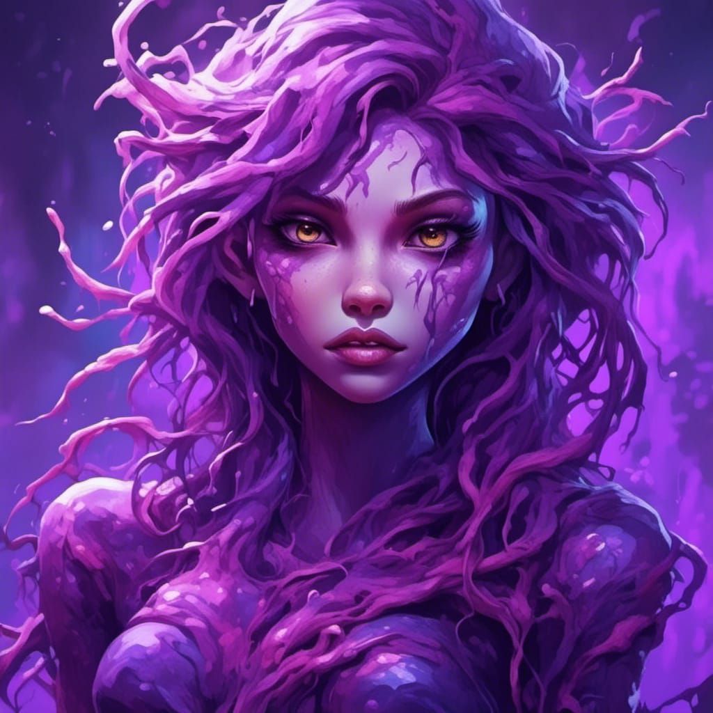 Alluring Metallic Figure in Electric Purple Hues