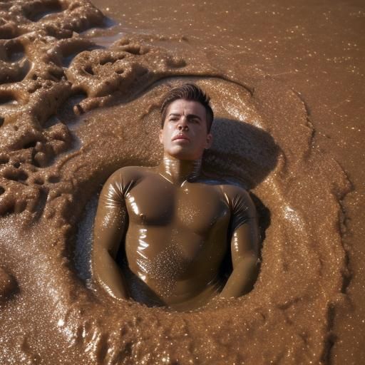 Man in Latex Sinking in Quicksand