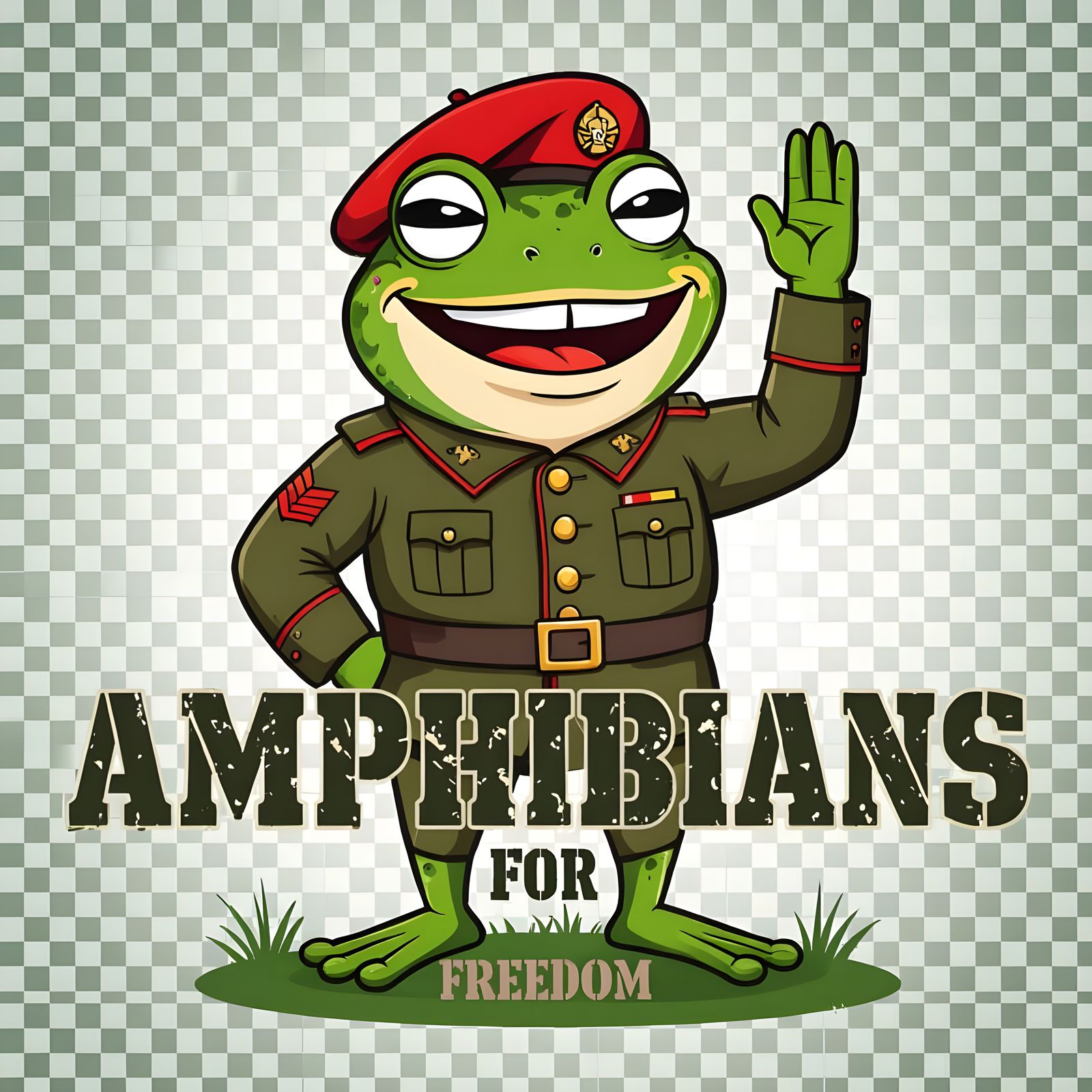 Anthropomorphic Frog Soldier Saluting in Military Jacket
