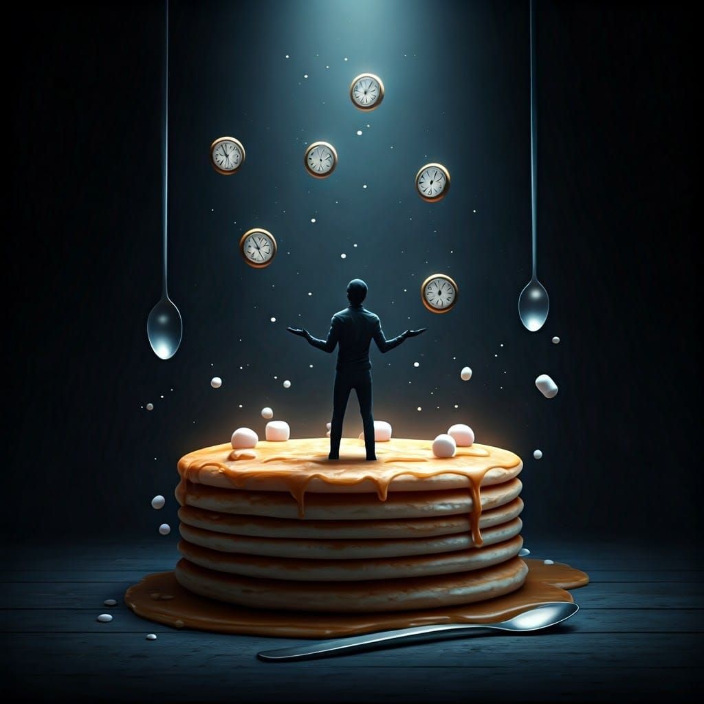 Surreal Clockwork Silhouettes Juggle in a Glowing Pancake La...