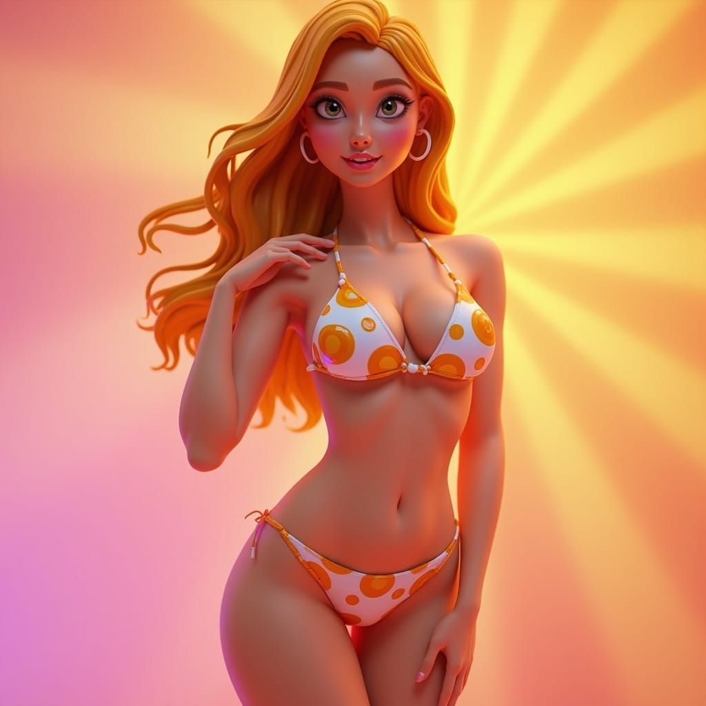 Woman in Egg Bikini: 3D Rendered Concept Art