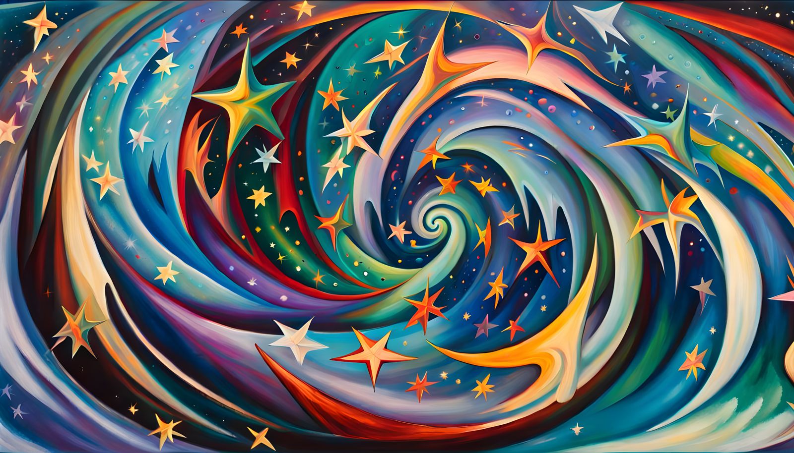 Iridescent Stars in Abstract Expressionist Style