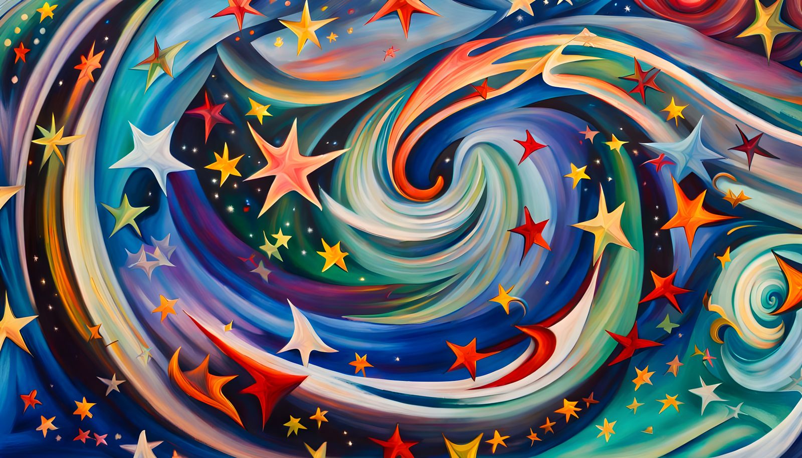 Iridescent Star Cluster in Abstract Expressionist Style