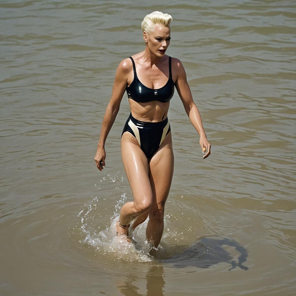 Brigitte Nielsen in Latex Swimsuit