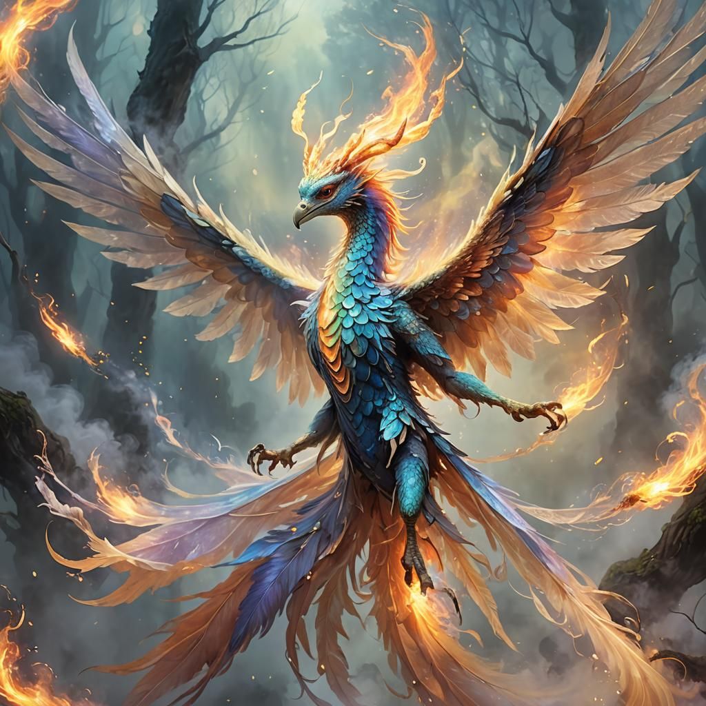 Ethereal Phoenix Breathing Fire in Fantasy Art