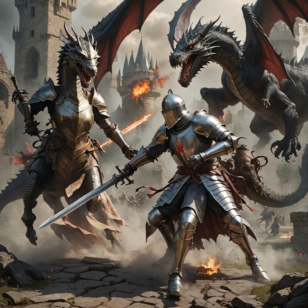 Knight Rescues Princess from Dragon: A Chivalrous Scene