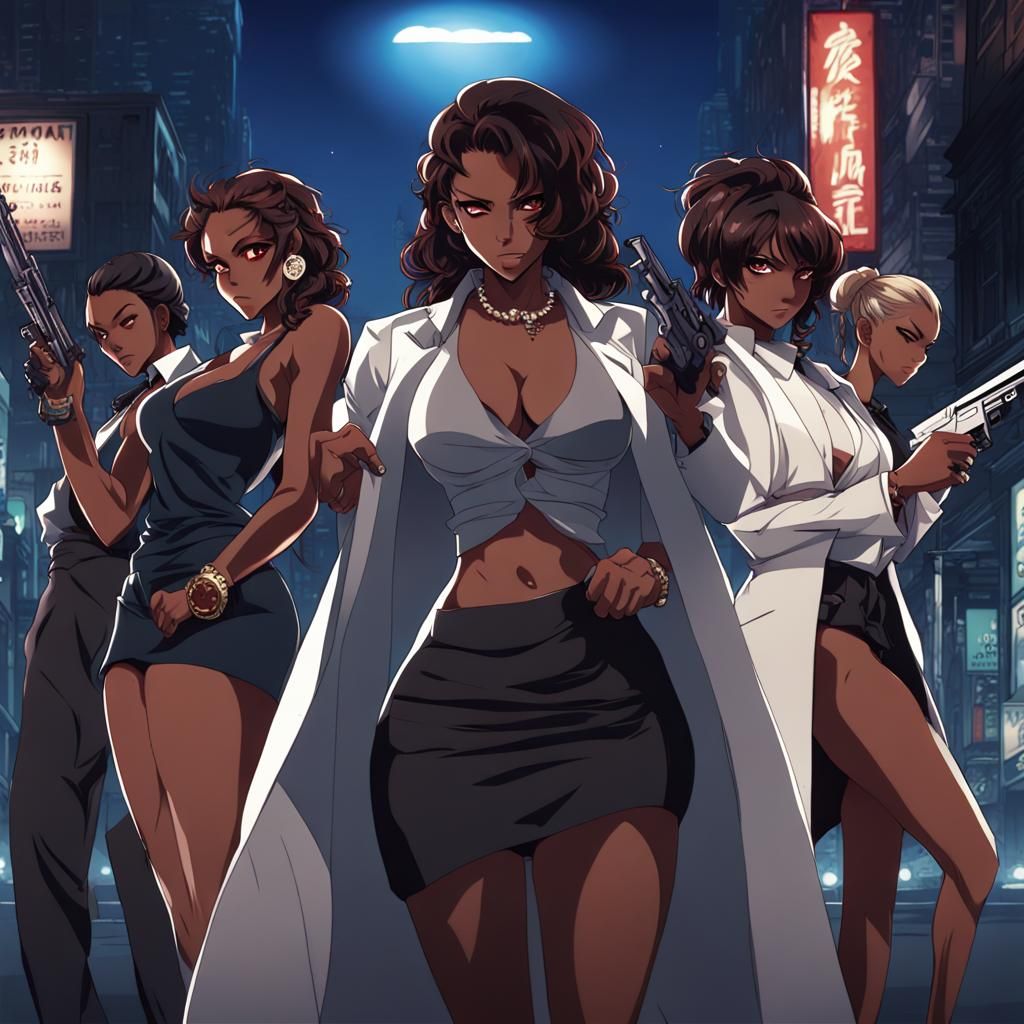 Anime-Style Gangster Women at Night