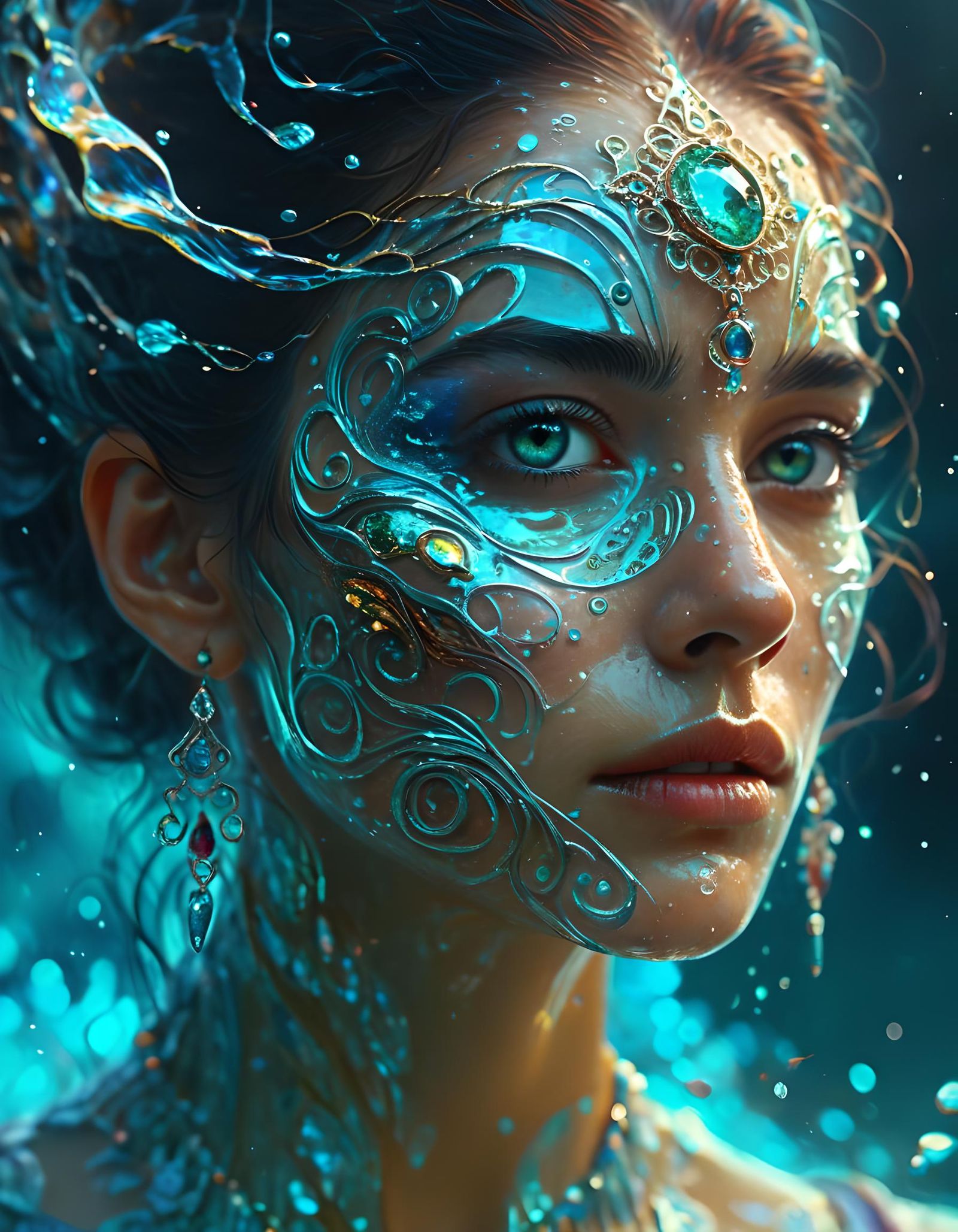 Fierce Water Goddess with Celestial Jewelry