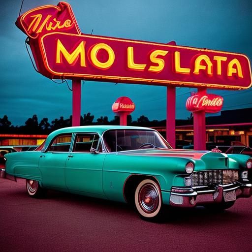 Rockabilly Singer on Cadillac: 1950s Retro Film Still