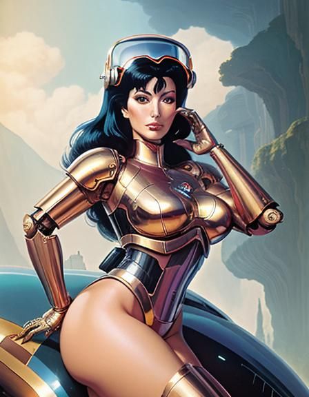 Chrome Gynoid in Sorayama-Inspired 80s Style