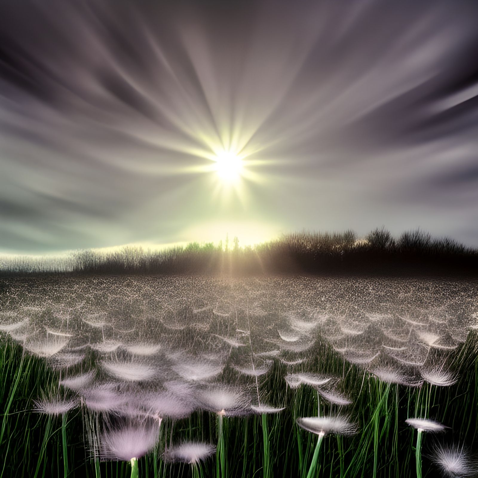 Surreal Flower Bouquet Under a Speckled Sky