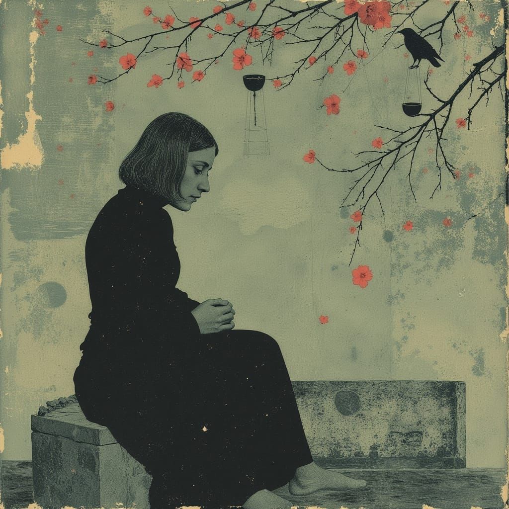 Serene Woman in Confessional Garden, Realist Style