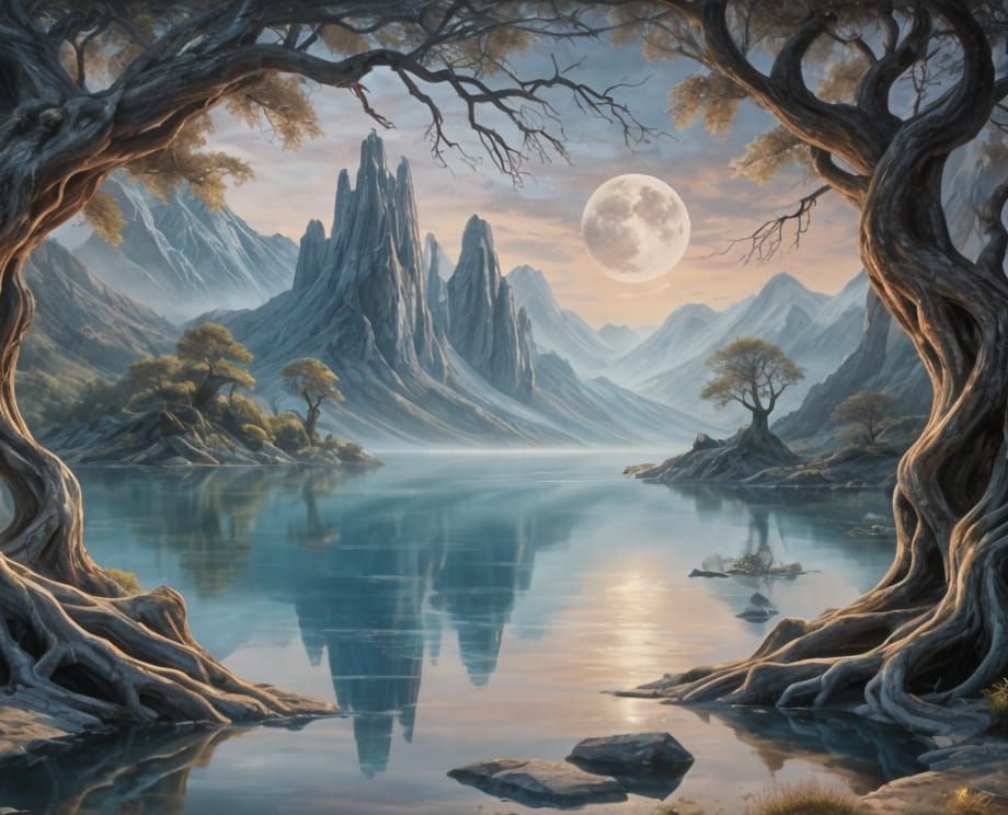 Mystical Portal Reveals Enchanted Moonlit Lake