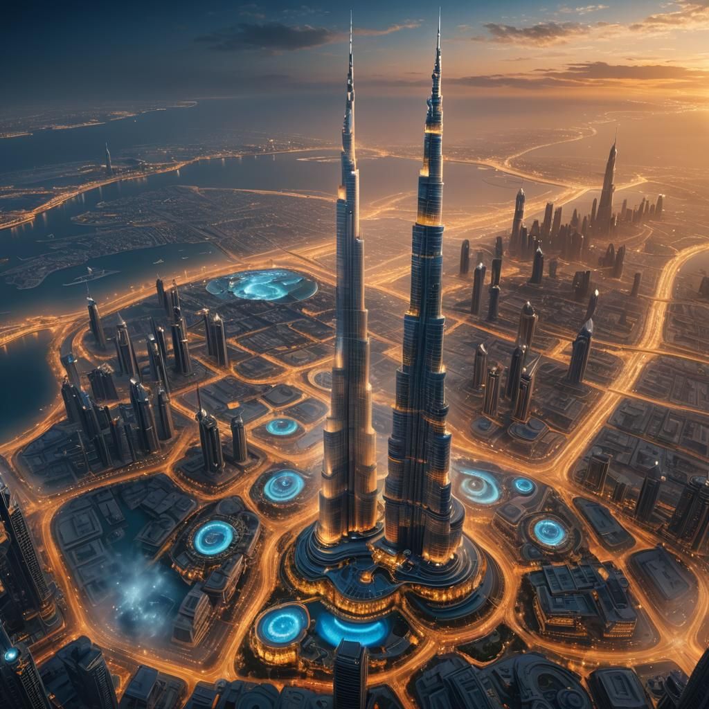 Burj Khalifa with Golden Light, Digital Matte Painting