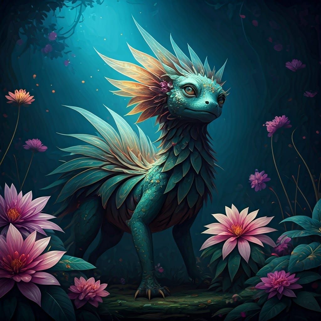 Ethereal Botanical Creature in Surrealist Style