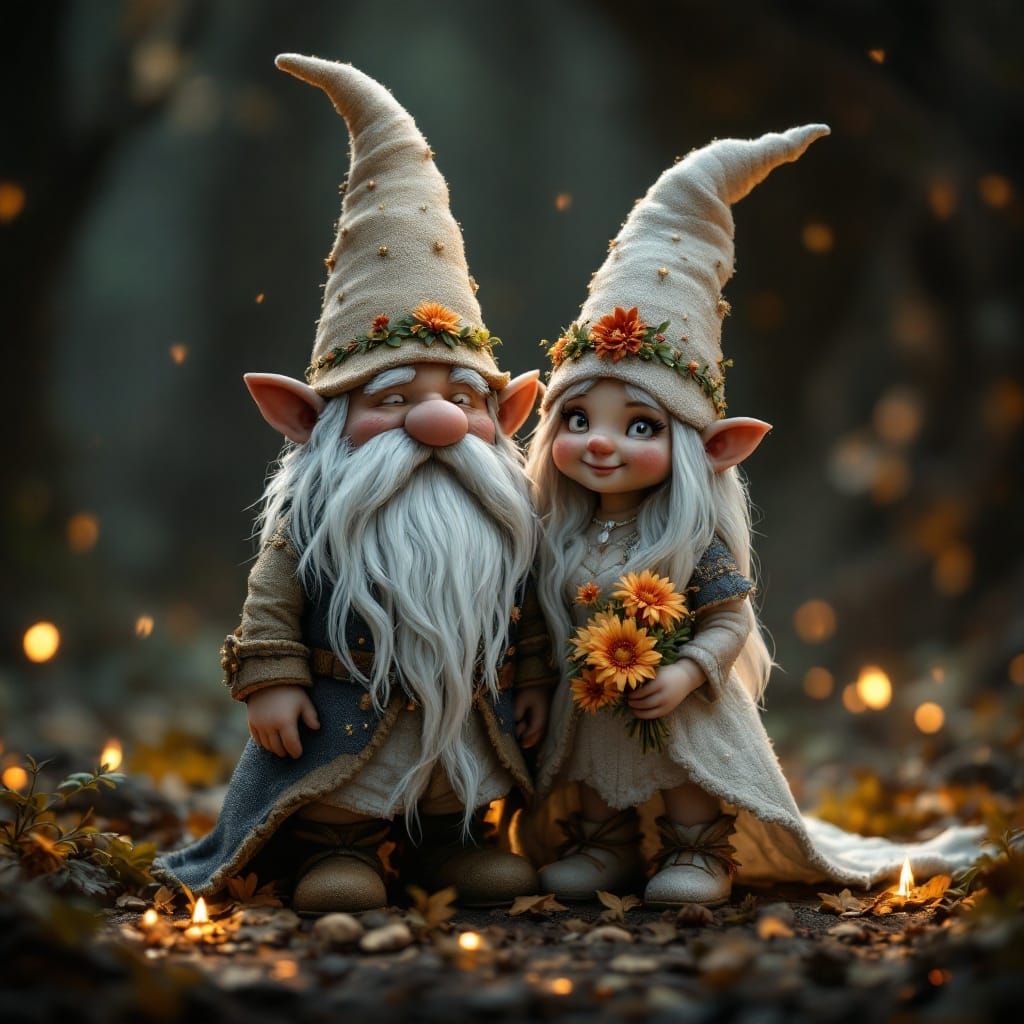 Epic Gnome Couple in a Dramatic Digital Scene