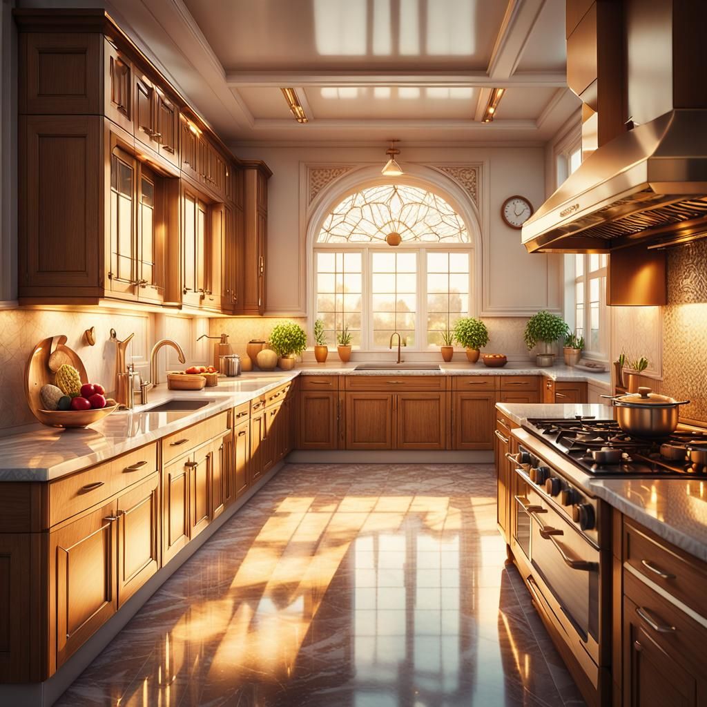 Retrofuturistic Kitchen Interior in Photorealistic Style